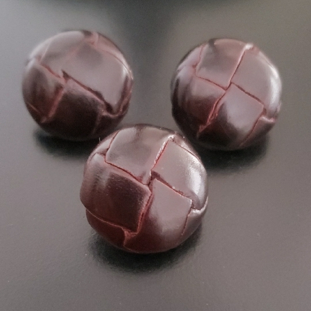 Dark Brown Woven Faux Leather Dome Buttons - Set of 3
